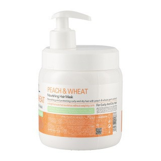 ماسک مو داخل حمام بیول BIOL مدل PEACH AND WHEAT حاوی هلو و جوانه گندم مناسب مو خشک و فر حجم 500 میل