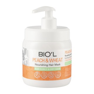 ماسک مو داخل حمام بیول BIOL مدل PEACH AND WHEAT حاوی هلو و جوانه گندم مناسب مو خشک و فر حجم 500 میل