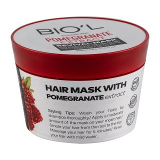 ماسک مو داخل حمام بیول BIOL مدل POMEGRANATE EXTRACT مناسب مو رنگ شده و آسیب دیده حجم 200 میل