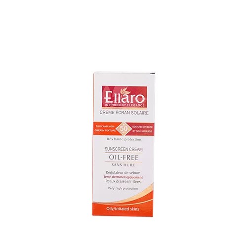 ضد آفتاب بی رنگ الارو Ellaro مناسب پوست های چرب spf 50 حجم 40 میل