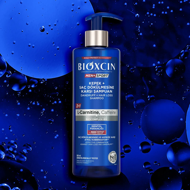 شامپو ضد شوره سر + ریزش مو بیوکسین BIOXCIN مدل MEN + SPORT حجم 500 میل