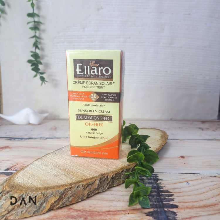 کرم ضدآفتاب فاقد چربی با پوشش کرمپودری بژ طبیعی الارو SPF 30 Ellaro حجم 40 میل