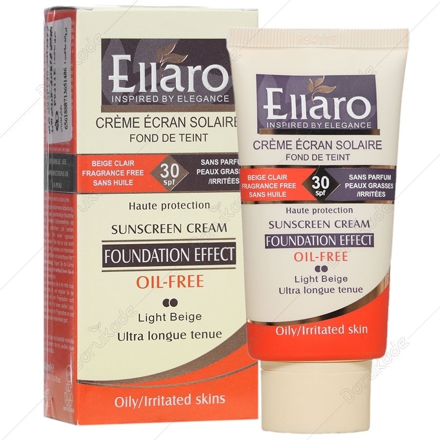 کرم ضدآفتاب فاقد چربی با پوشش کرم پودری بژ روشن الارو Ellaro(SPF 30) حجم 40 میل