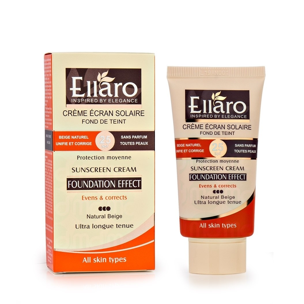 کرم ضدآفتاب با پوشش کرمپودری (بژ طبیعی ) SPF25 الارو Ellaro حجم 40 میل