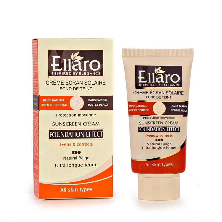 کرم ضدآفتاب با پوشش کرمپودری (بژ طبیعی ) SPF25 الارو Ellaro حجم 40 میل