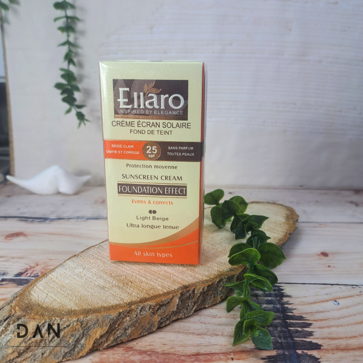 کرم ضد آفتاب با پوشش کرم پودری( بژ روشن) SPF 25 الارو Ellaro حجم 40 میل