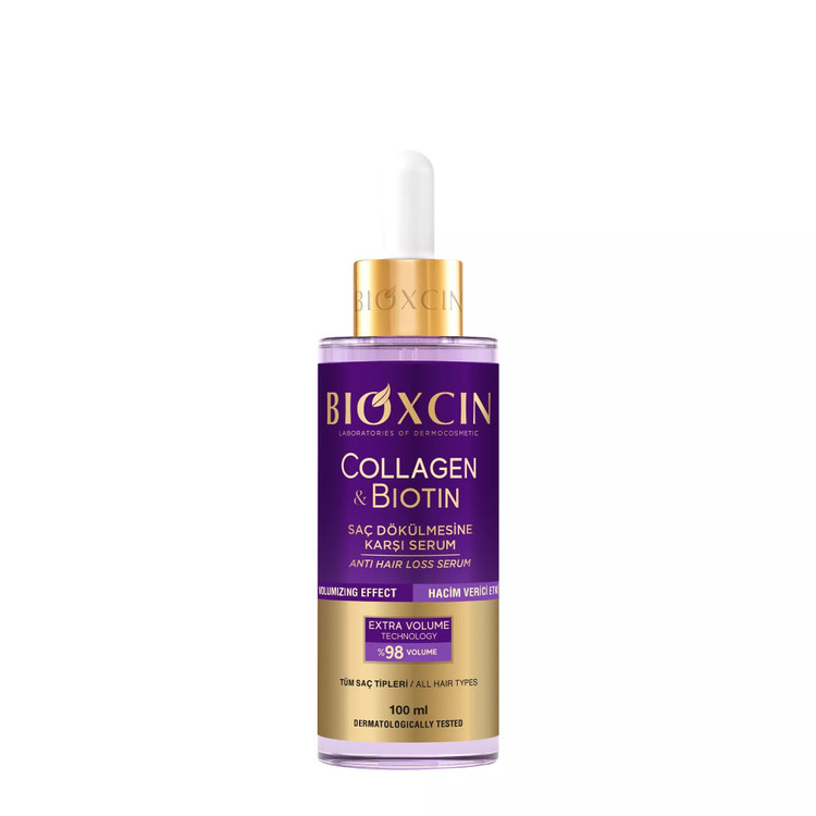 سرم موی ضدریزش و حجم دهنده بیوکسین BIOXCIN مدل کلاژن و بیوتین Collagen and Biotin حجم 100 میل