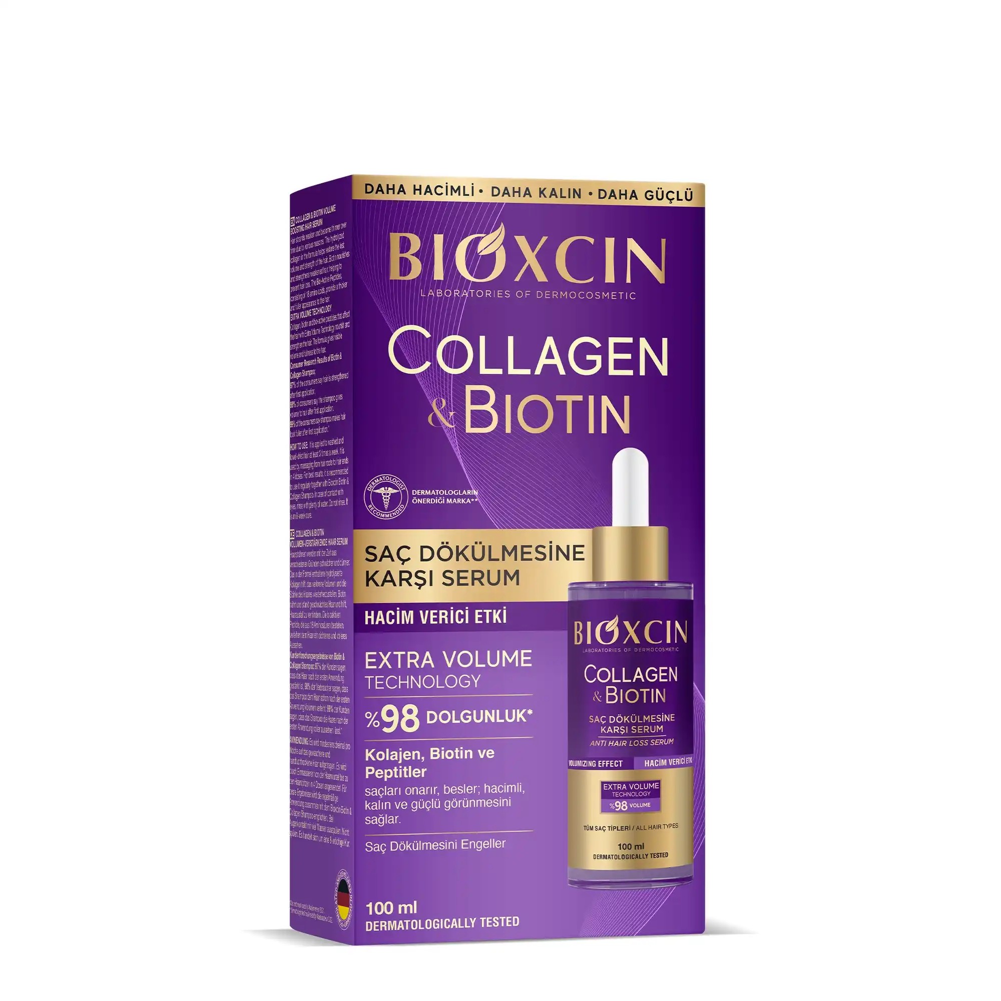 سرم موی ضدریزش و حجم دهنده بیوکسین BIOXCIN مدل کلاژن و بیوتین Collagen and Biotin حجم 100 میل