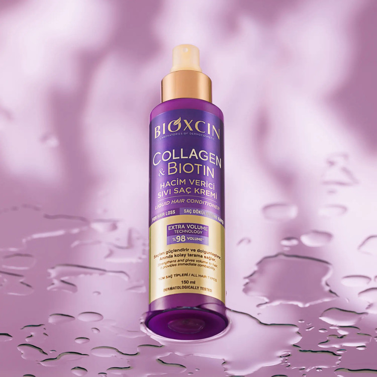 اسپری موی دوفاز ضدریزش، نرم کننده و حجم دهنده بیوکسین BIOXCIN مدل کلاژن و بیوتین Collagen and Biotin حجم 150 میل