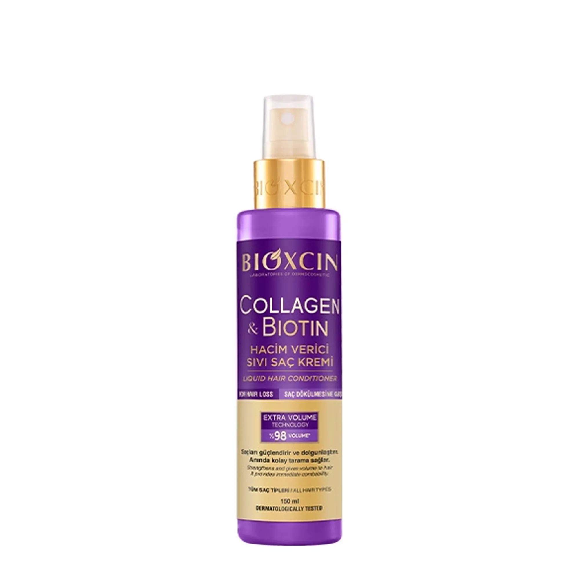 اسپری موی دوفاز ضدریزش، نرم کننده و حجم دهنده بیوکسین BIOXCIN مدل کلاژن و بیوتین Collagen and Biotin حجم 150 میل