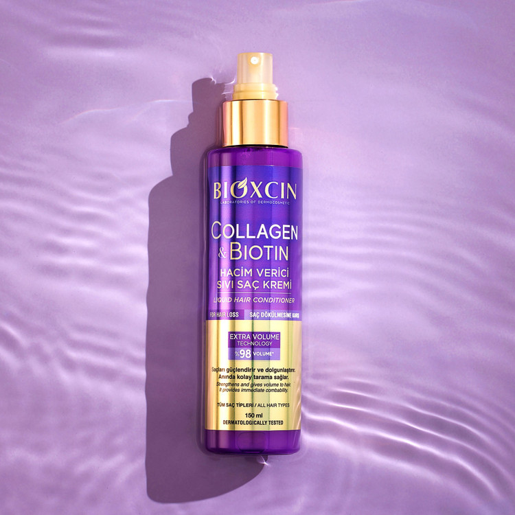 اسپری موی دوفاز ضدریزش، نرم کننده و حجم دهنده بیوکسین BIOXCIN مدل کلاژن و بیوتین Collagen and Biotin حجم 150 میل