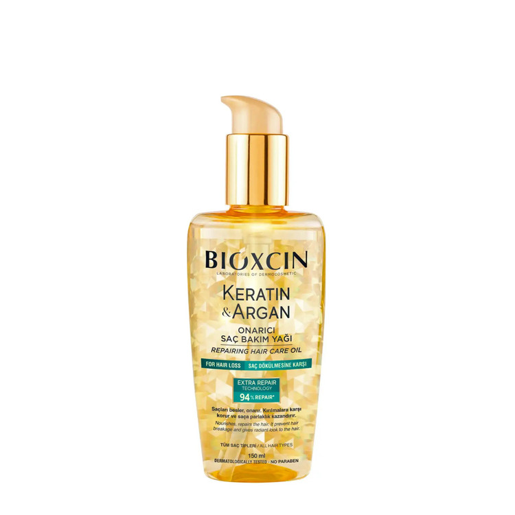 روغن آرگان ضدریزش و ترمیم کننده بیوکسین BIOXCIN مدل کراتین و آرگان Keratin and Argan حجم 150 میل