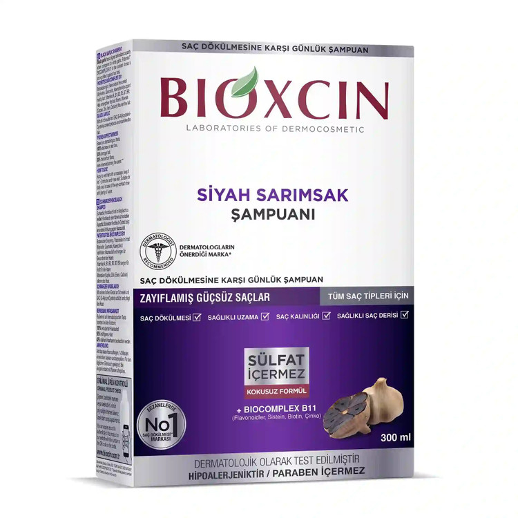 شامپو ضدریزش بدون سولفات بیوکسین BIOXCIN مدل سیر سیاه SIYAH SARIMSAK حجم 300 میل