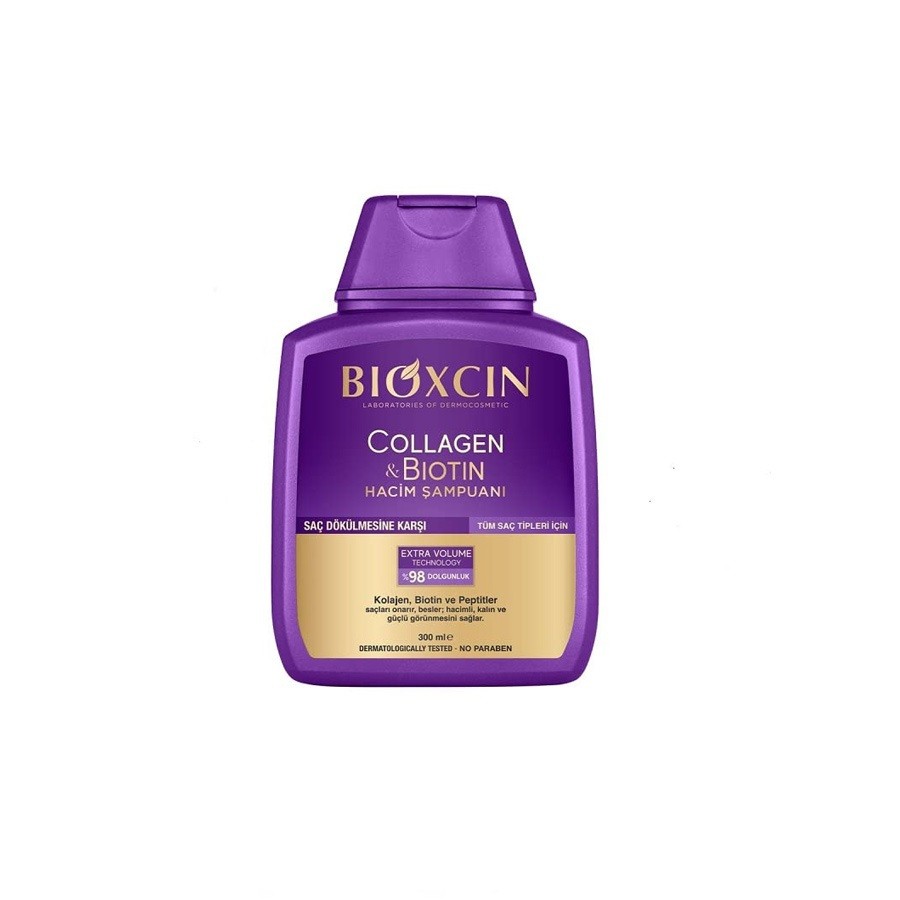 شامپو ضدریزش و حجم دهنده بیوکسین BIOXCIN مدل کلاژن و بیوتین Collagen and Biotin حجم 300 میل