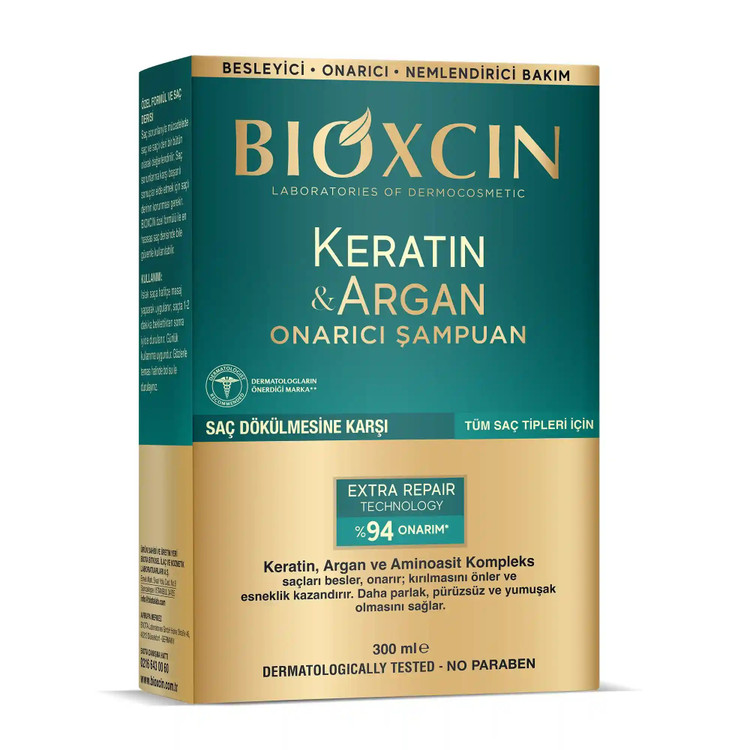 شامپو ضدریزش و ترمیم کننده بیوکسین BIOXCIN مدل کراتین و آرگان Keratin and Argan حجم 300 میل