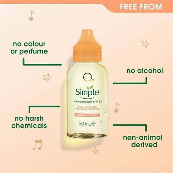سرم روشن کننده و ضدآفتاب گلو رادیانس بوستر glow radiance سیمپل Simple حجم 50 میل