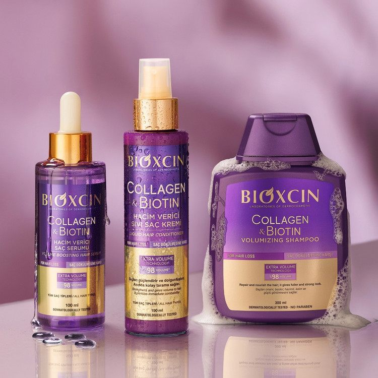 پک ضدریزش و حجیم کننده مو بیوکسین BIOXCIN مدل کلاژن و بیوتین Collagen and Biotin
