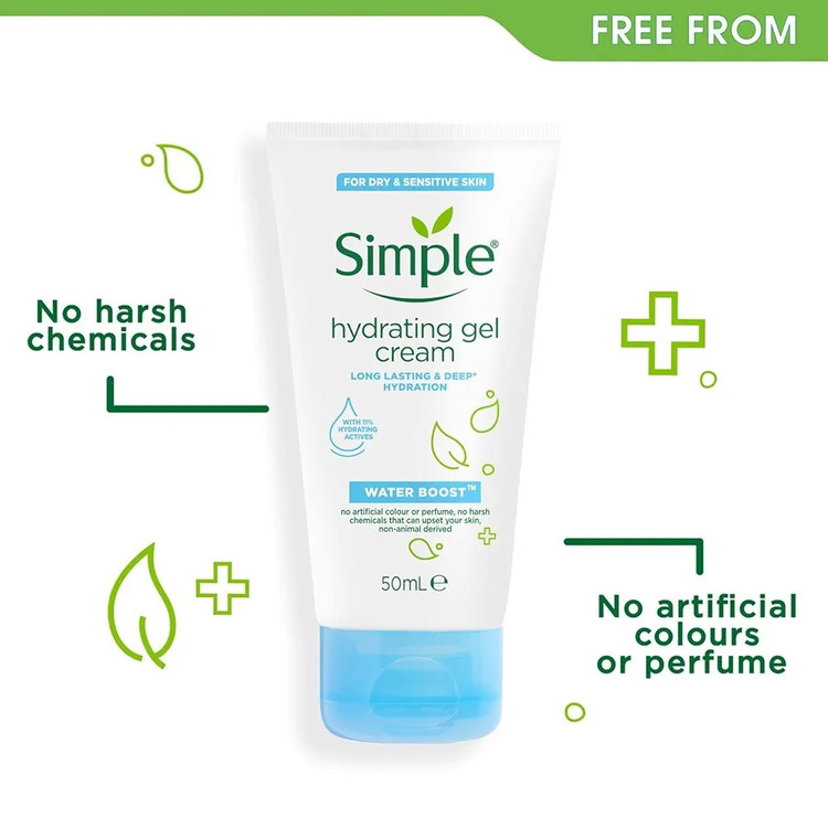 کرم ژل آبرسان تیوپی سیمپل Simple مدل WATER BOOST حجم 50 میل