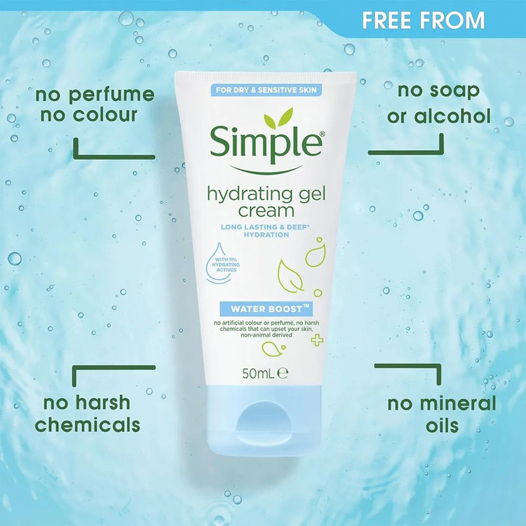 کرم ژل آبرسان تیوپی سیمپل Simple مدل WATER BOOST حجم 50 میل