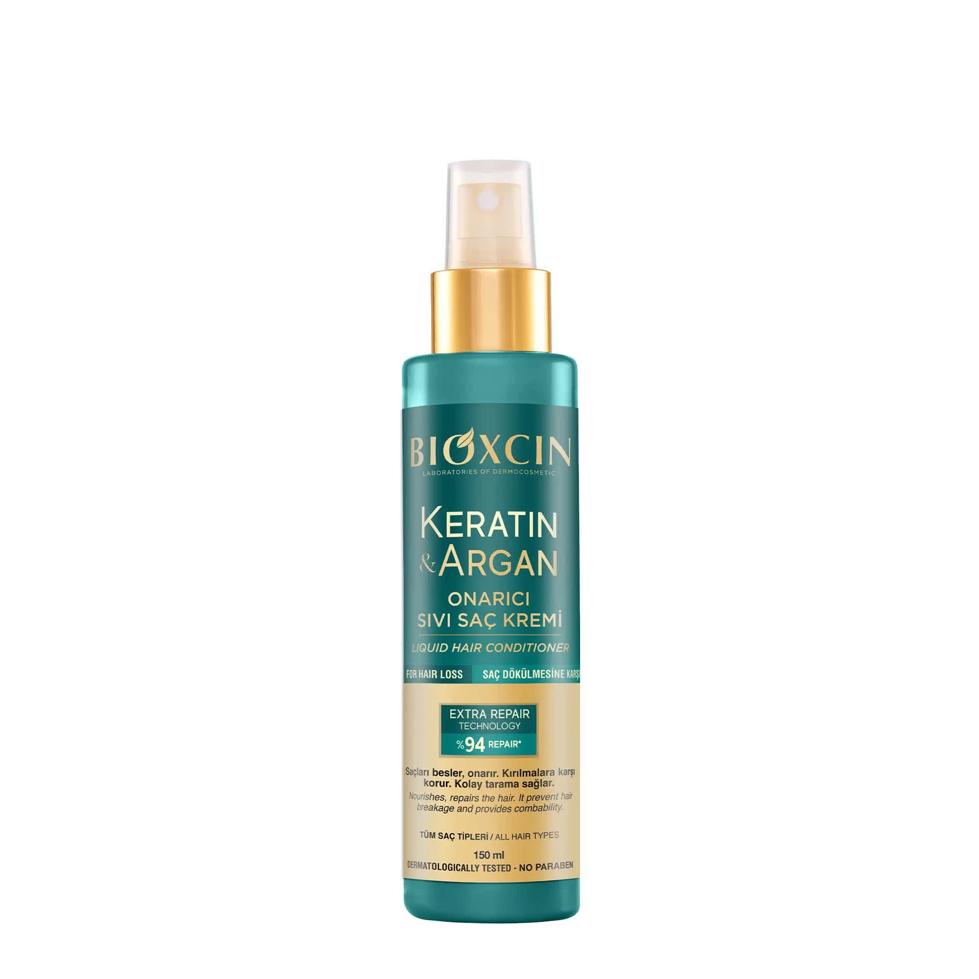 اسپری موی دوفاز ضدریزش، نرم کننده و تقویت کننده بیوکسین BIOXCIN مدل کراتین و آرگان Keratin and Argan حجم 150 میل
